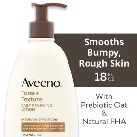 Aveeno Tone + Texture Renewing Hand and Body Lotion for Sensitive Skin, Fragrance Free, 18 oz - Aveeno