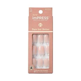 KISS imPRESS Bare but better Short Square Gel Press-On Nails, Glossy Light Pink, 30 Pieces - KISS USA