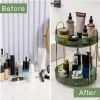 360° Rotating Makeup Organizer - DIY Adjustable Carousel Spinning Holder Rack - Large Capacity Cosmetic Storage Box - Golden - 2 Layers