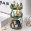 360° Rotating Makeup Organizer - DIY Adjustable Carousel Spinning Holder Rack - Large Capacity Cosmetic Storage Box - Golden - 2 Layers