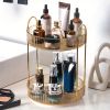 360° Rotating Makeup Organizer - DIY Adjustable Carousel Spinning Holder Rack - Large Capacity Cosmetic Storage Box - Golden - 2 Layers