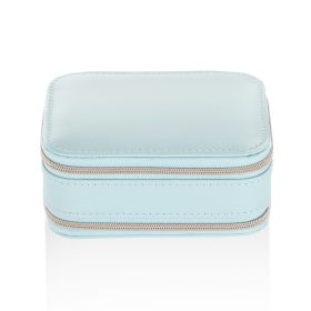 Simple Zipper Leather Jewelry Box Storage (Option: Light blue)